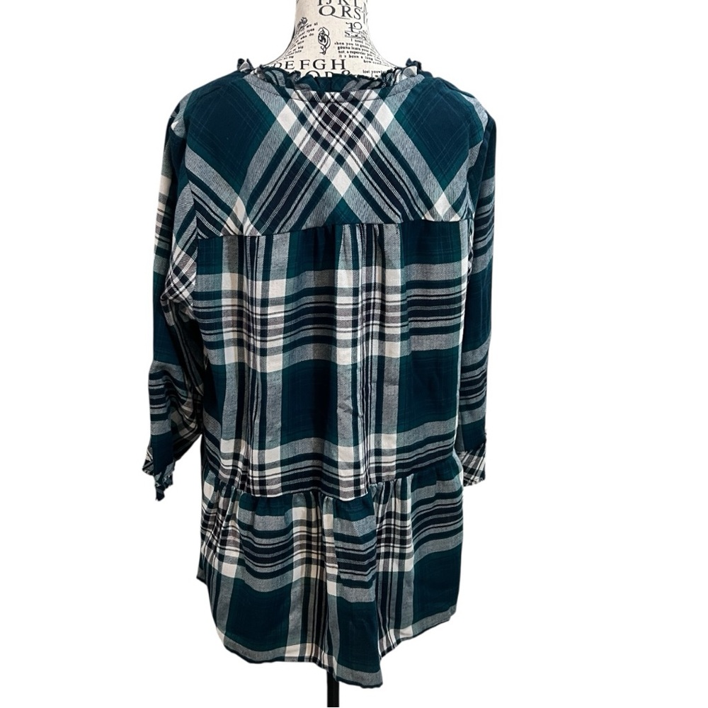 Knox Rose‎ Green Plaid Ruffle Blouse - Picture 5 of 11